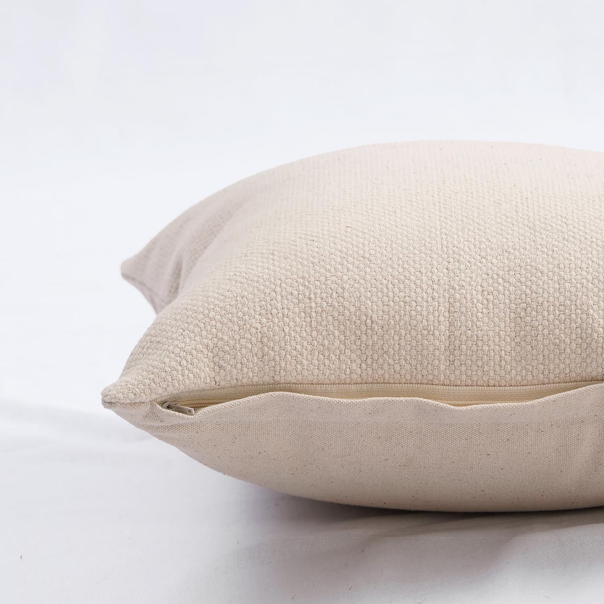Off White Thick Texture Cotton Pillow Cover | Dhurrie Weave | Zip Closure | Multiple Sizes