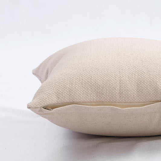 Off White Thick Texture Cotton Pillow Cover | Dhurrie Weave | Zip Closure | Multiple Sizes