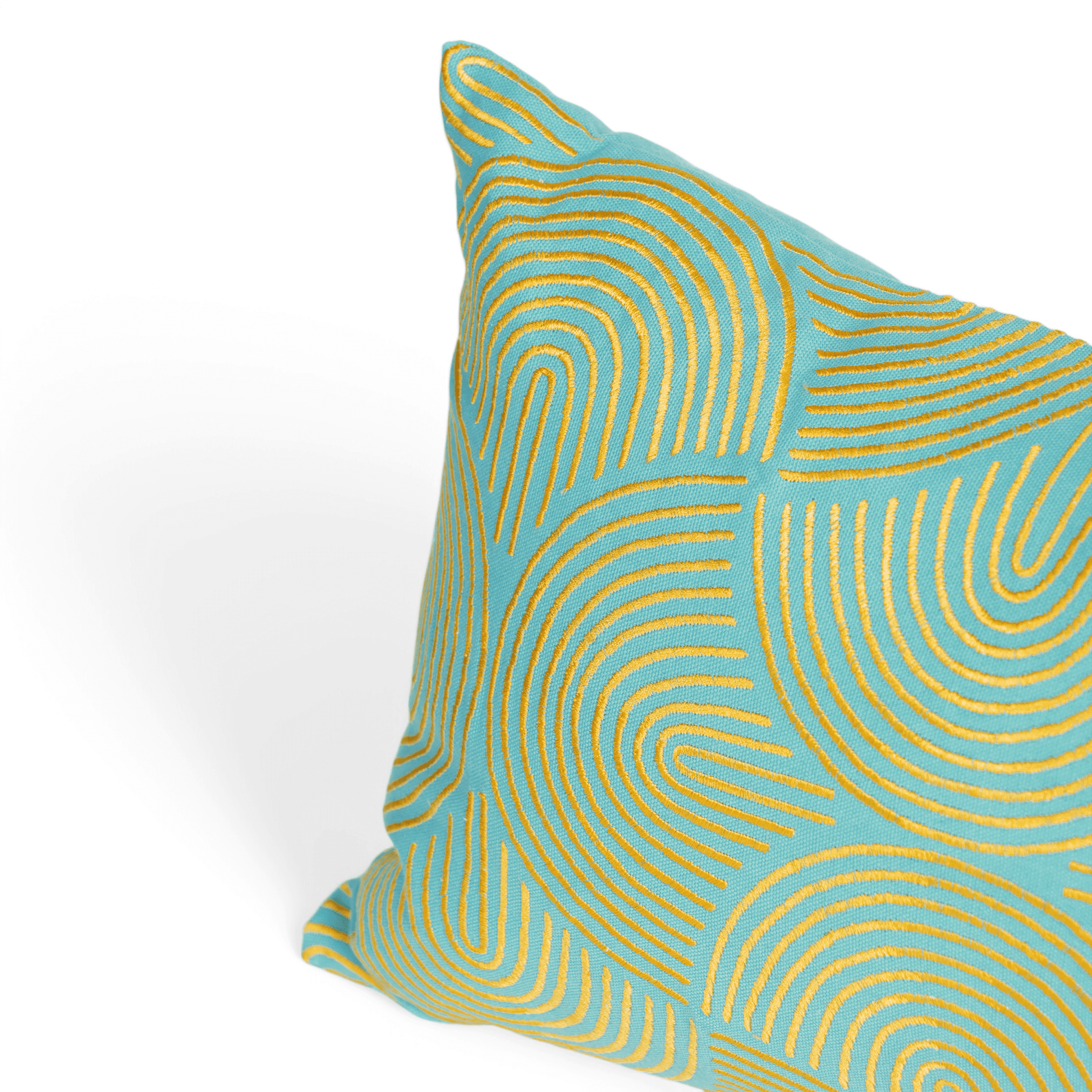 KASHIDAKAARI Turquoise Long Lumbar Pillow Cover with Yellow Ogee Embroidery