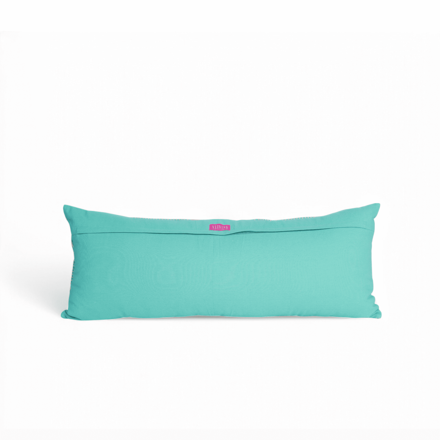 KASHIDAKAARI Turquoise Long Lumbar Pillow Cover with Yellow Ogee Embroidery