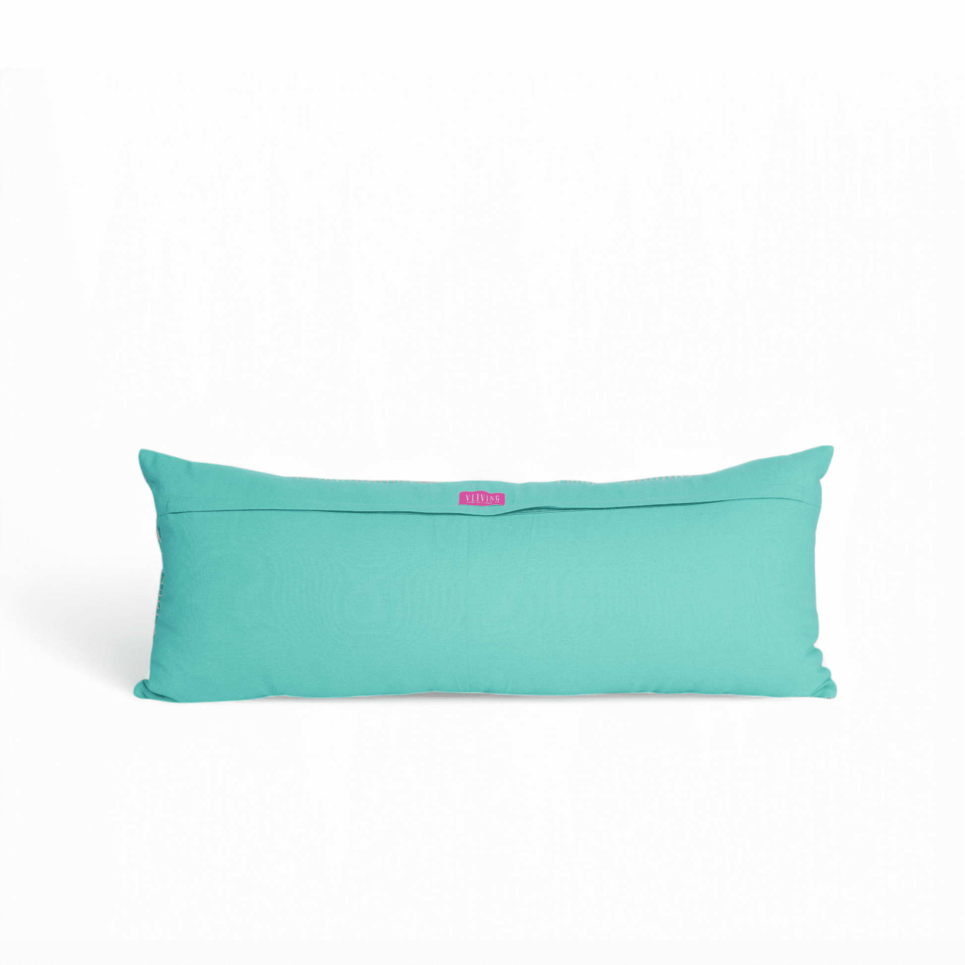 KASHIDAKAARI Turquoise Long Lumbar Pillow Cover with Yellow Ogee Embroidery