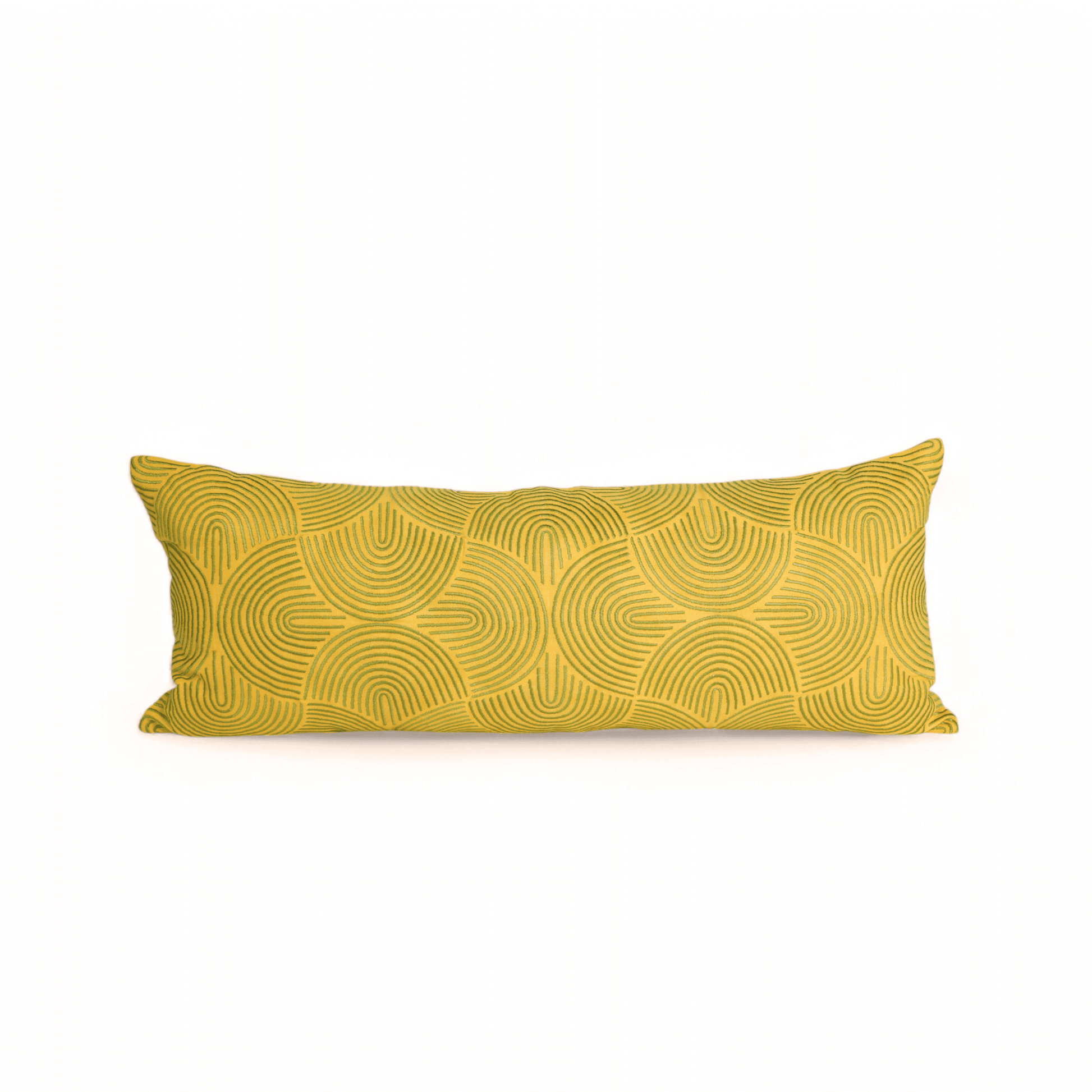 Yellow Long Lumbar Pillow Cover with Green Ogee Embroidery