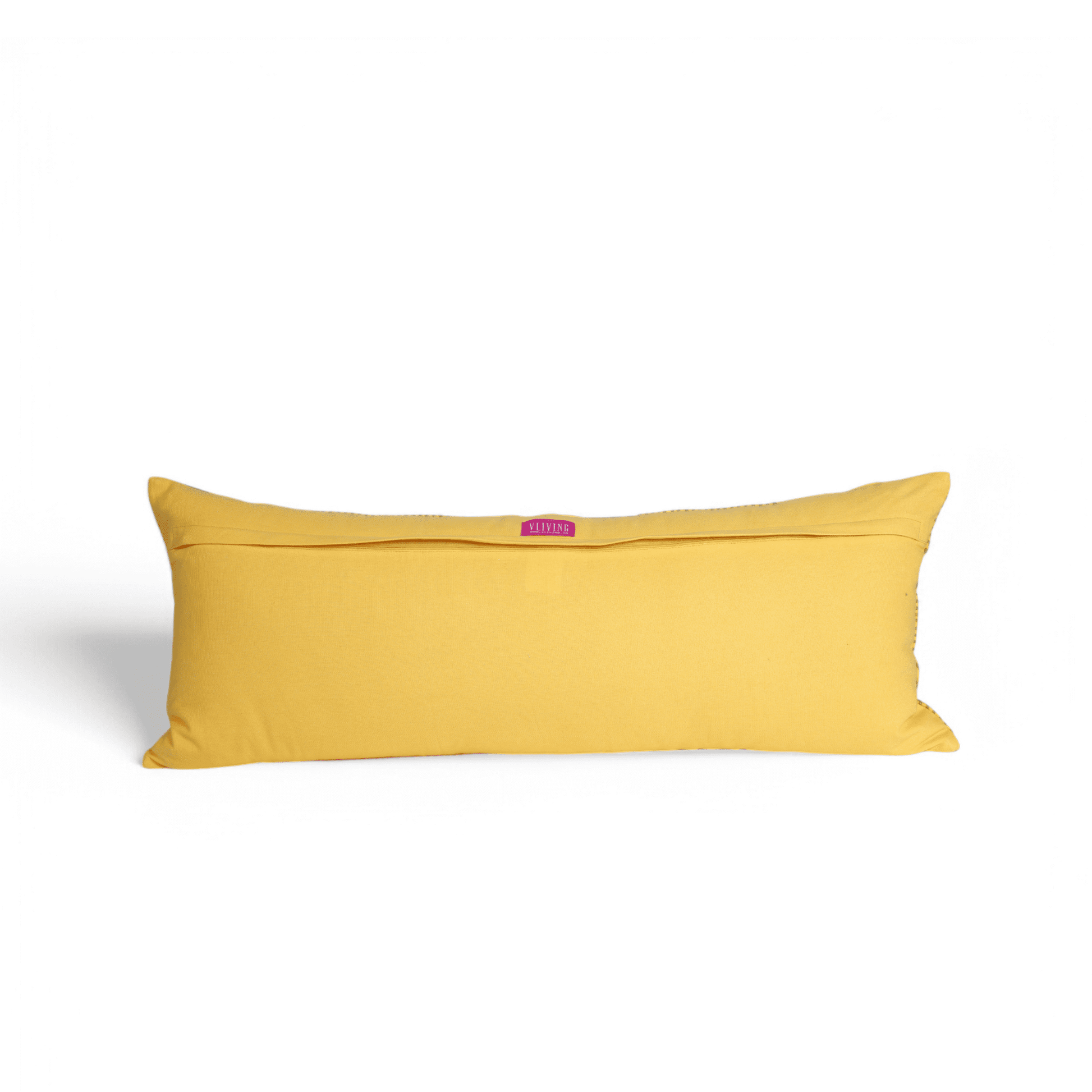 Yellow Long Lumbar Pillow Cover with Green Ogee Embroidery
