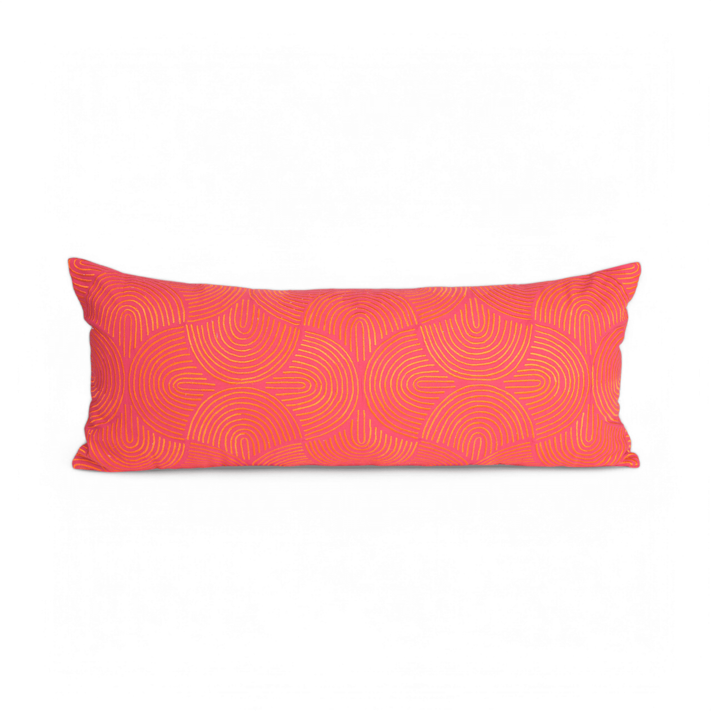 Garnet Red Long Lumbar Cotton Pillow Cover with Retro Embroidery
