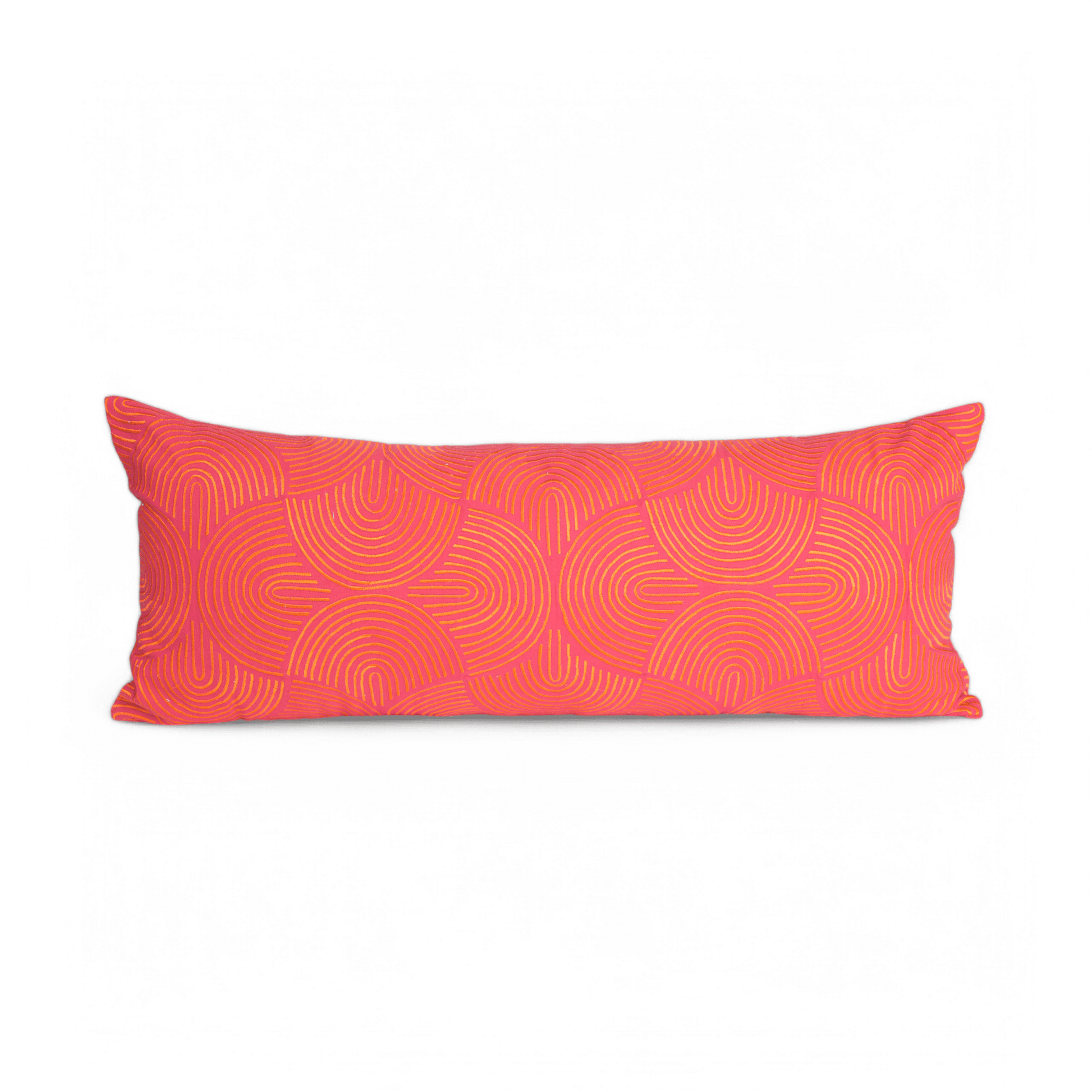 Garnet Red Long Lumbar Cotton Pillow Cover with Retro Embroidery