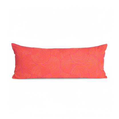 Garnet Red Long Lumbar Cotton Pillow Cover with Retro Embroidery