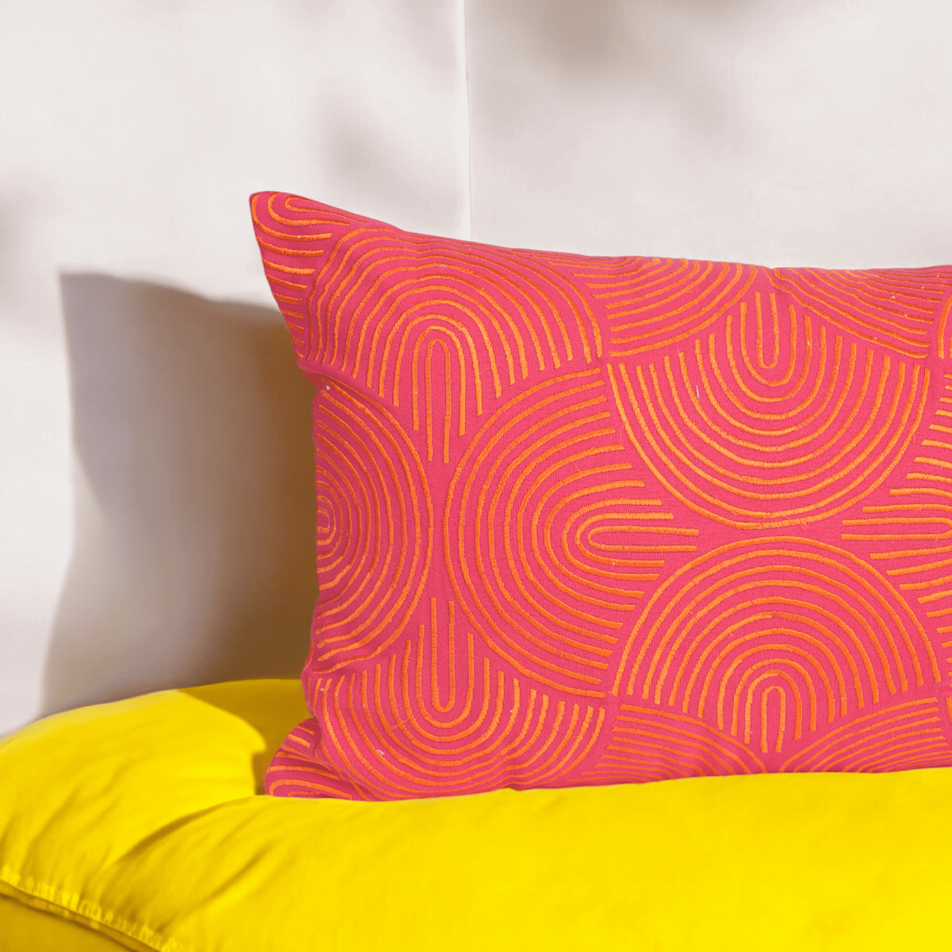 Garnet Red Long Lumbar Cotton Pillow Cover with Retro Embroidery