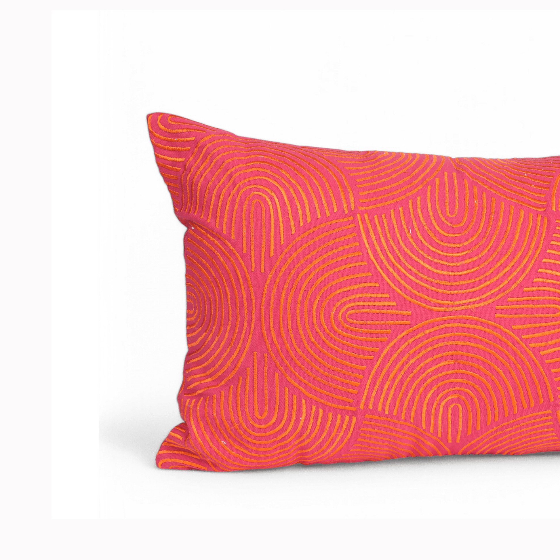 Garnet Red Long Lumbar Cotton Pillow Cover with Retro Embroidery