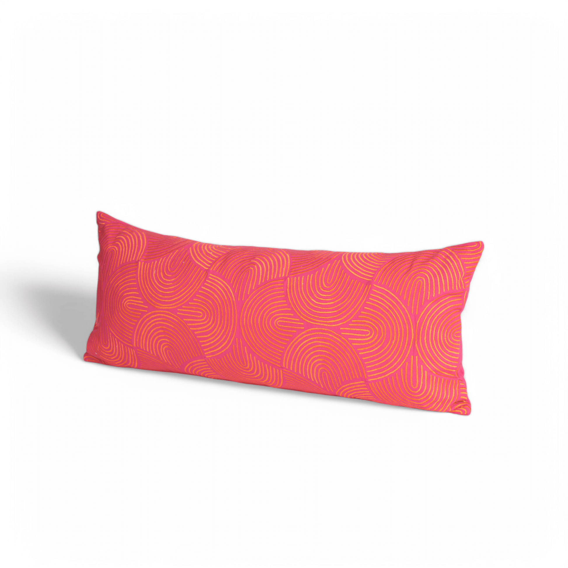 Garnet Red Long Lumbar Cotton Pillow Cover with Retro Embroidery