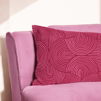 KASHIDAKAARI – Raspberry Pink Ogee Embroidered Lumbar Pillow Cover | Cotton | 12×30 inches