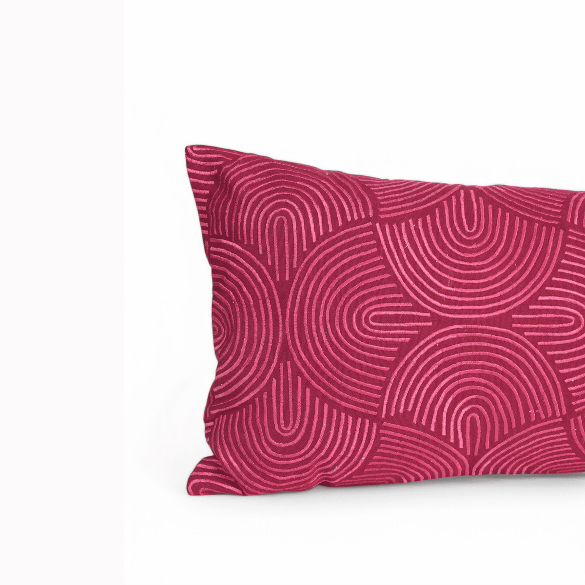 KASHIDAKAARI – Raspberry Pink Ogee Embroidered Lumbar Pillow Cover | Cotton | 12×30 inches