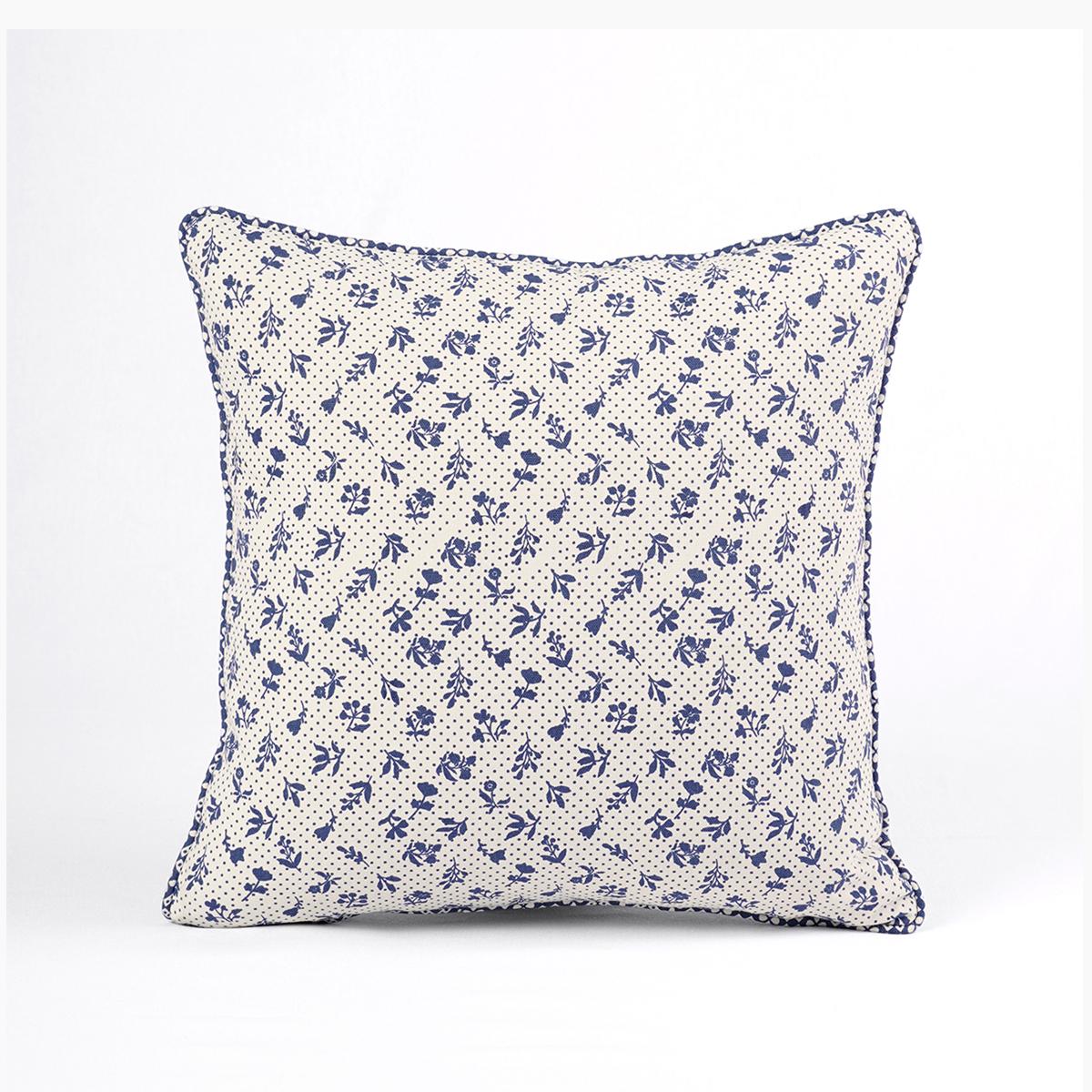 Indigo Dominoterie Small Floral Print Cotton Cushion Cover | 16", 18", 20" & 24" | Zip Closure