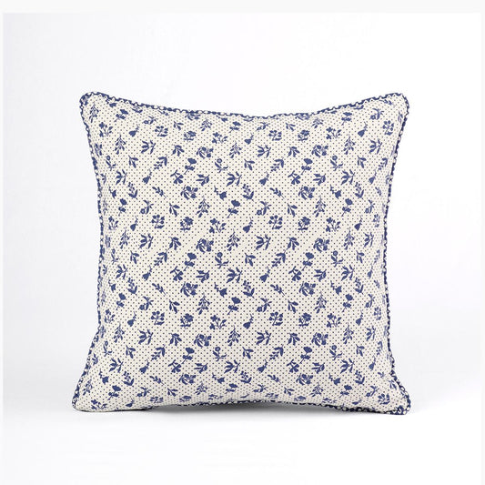Indigo Dominoterie Small Floral Print Cotton Cushion Cover | 16", 18", 20" & 24" | Zip Closure