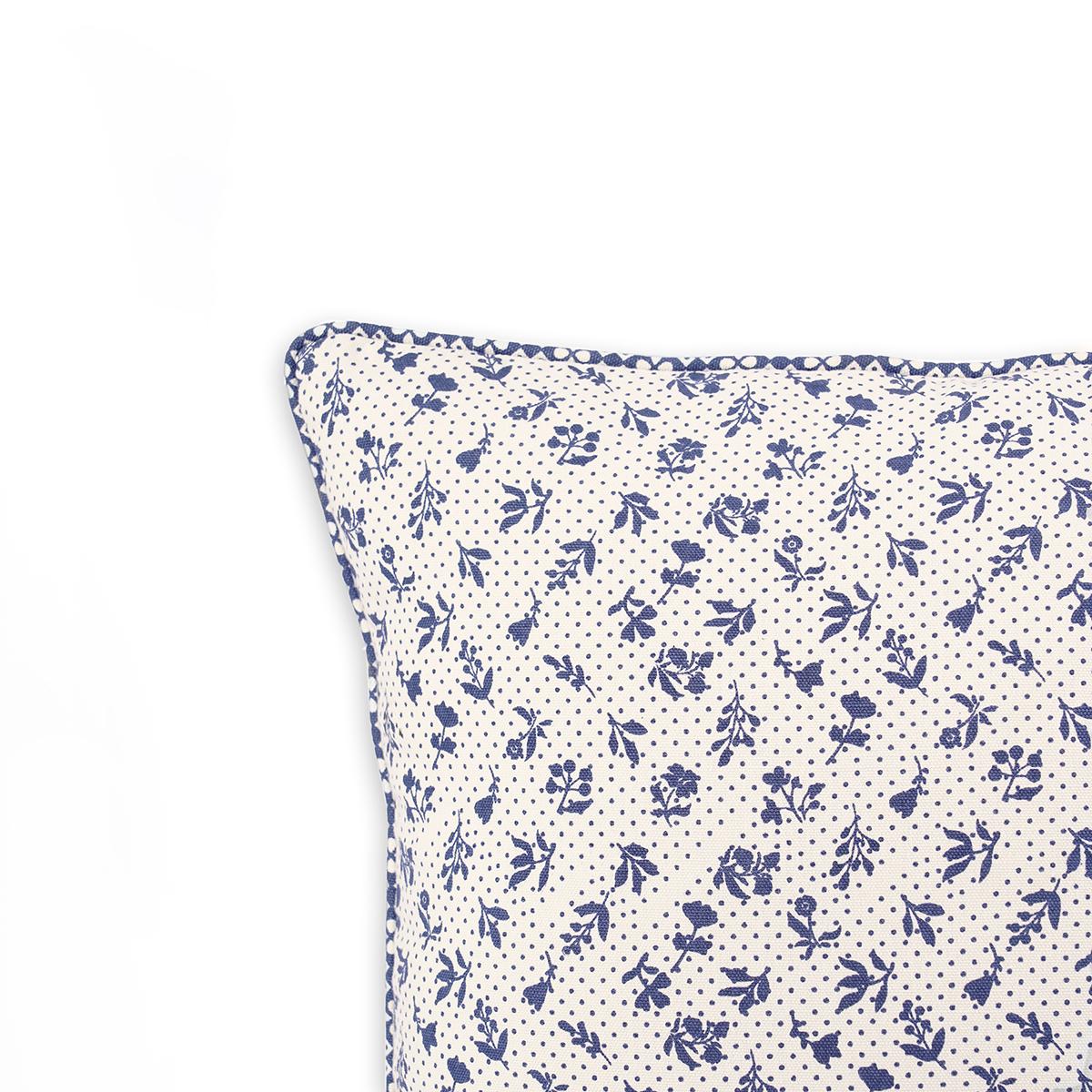 Indigo Dominoterie Small Floral Print Cotton Cushion Cover | 16", 18", 20" & 24" | Zip Closure