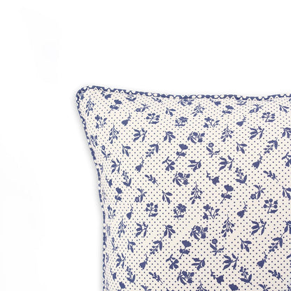 Indigo Dominoterie Small Floral Print Cotton Cushion Cover | 16", 18", 20" & 24" | Zip Closure