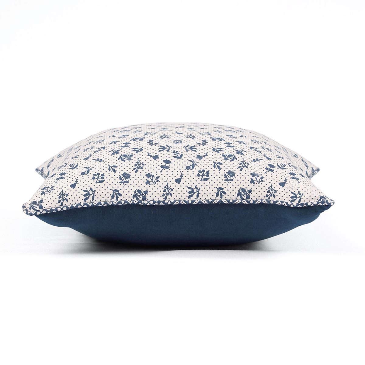 Indigo Dominoterie Small Floral Print Cotton Cushion Cover | 16", 18", 20" & 24" | Zip Closure