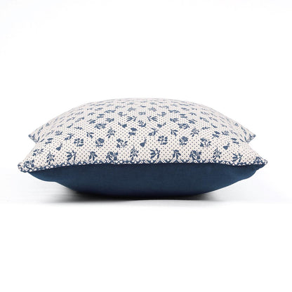 Indigo Dominoterie Small Floral Print Cotton Cushion Cover | 16", 18", 20" & 24" | Zip Closure