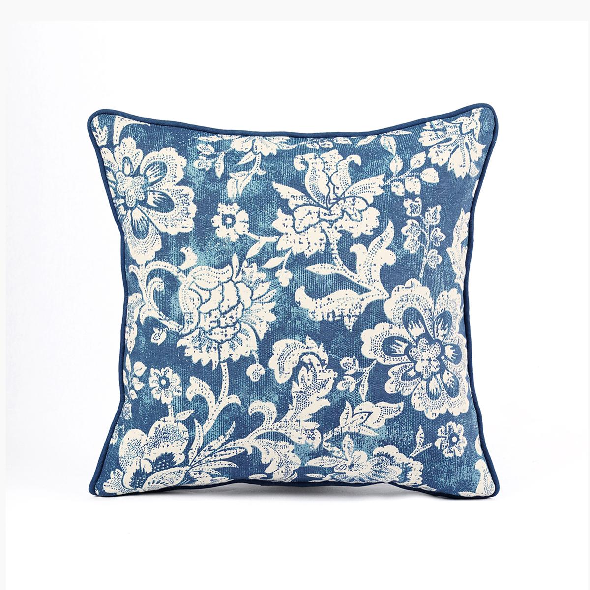 Indigo Dominoterie Bold Floral Print Cotton Cushion Cover | 16", 18", 20" & 24" | Zip Closure