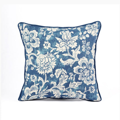Indigo Dominoterie Bold Floral Print Cotton Cushion Cover | 16", 18", 20" & 24" | Zip Closure