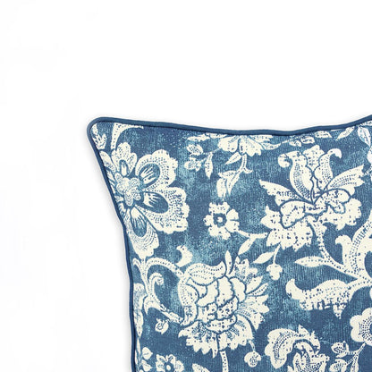 Indigo Dominoterie Bold Floral Print Cotton Cushion Cover | 16", 18", 20" & 24" | Zip Closure