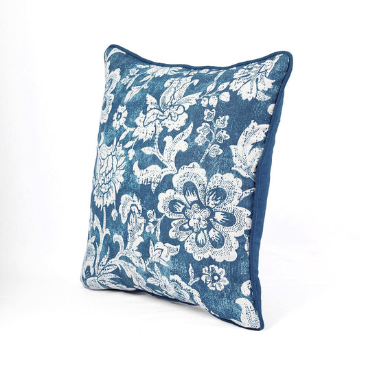Indigo DOMINOTERIE Bold Floral Print Cotton Pillow Cover