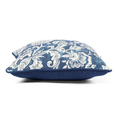 Indigo Dominoterie Bold Floral Print Cotton Cushion Cover | 16", 18", 20" & 24" | Zip Closure