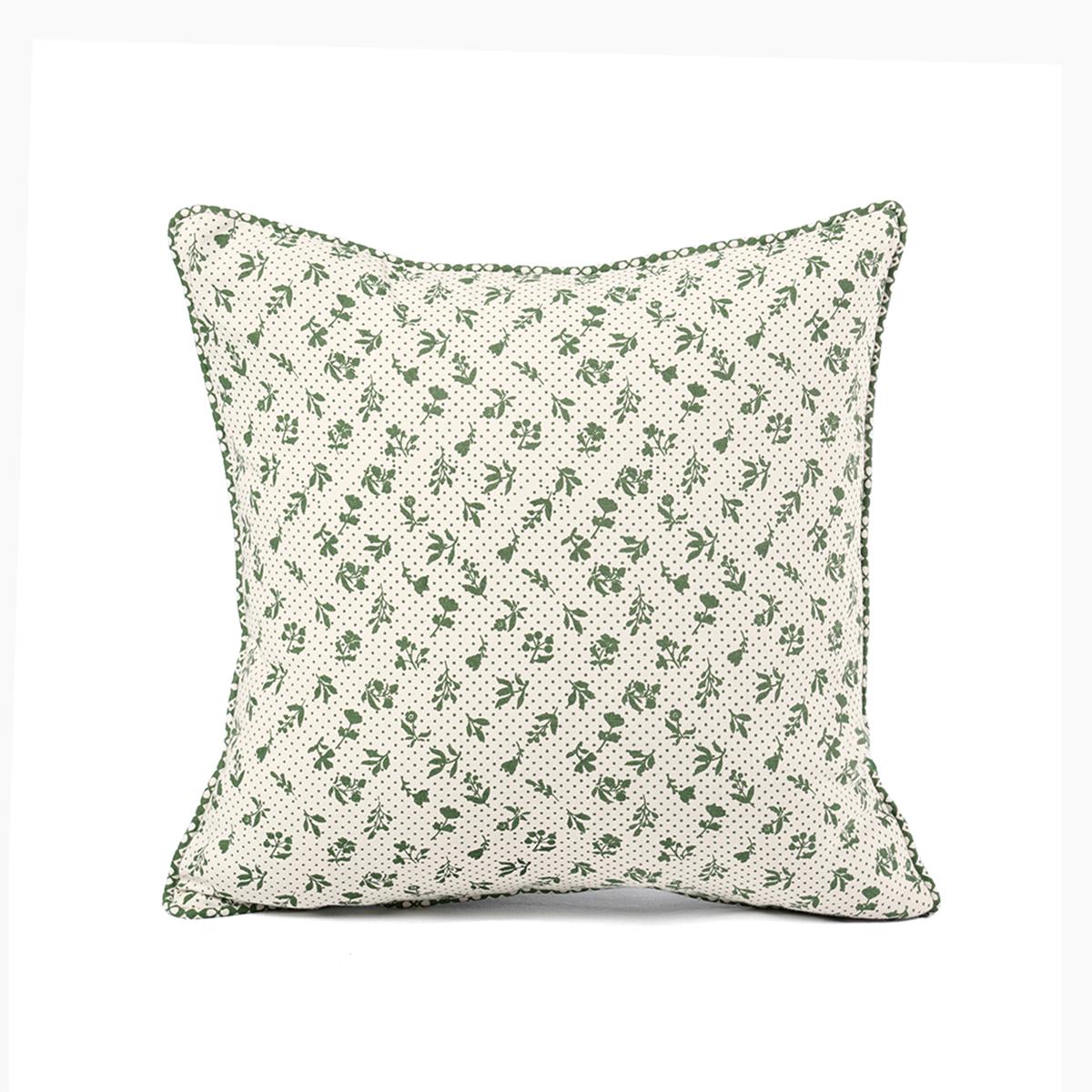 Green Dominoterie Small Floral Print Cotton Cushion Cover | 16", 18", 20" & 24" | Zip Closure