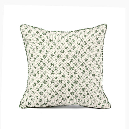 Green Dominoterie Small Floral Print Cotton Cushion Cover | 16", 18", 20" & 24" | Zip Closure