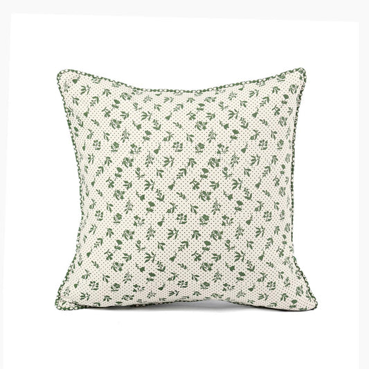Green Dominoterie Small Floral Print Cotton Cushion Cover | 16", 18", 20" & 24" | Zip Closure