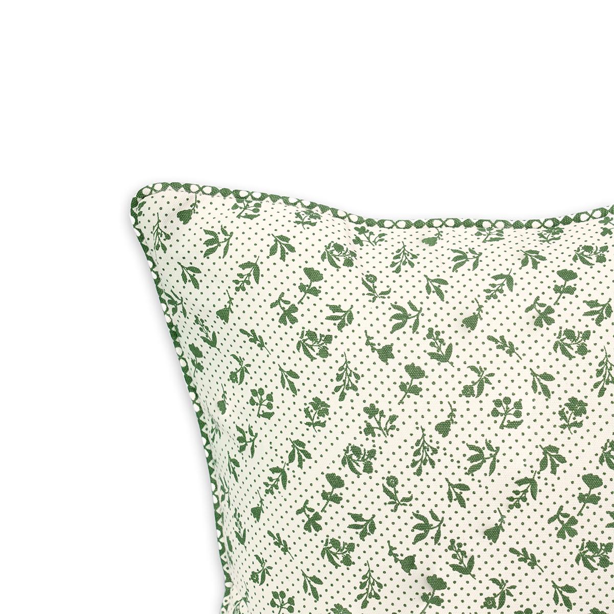 Green Dominoterie Small Floral Print Cotton Cushion Cover | 16", 18", 20" & 24" | Zip Closure
