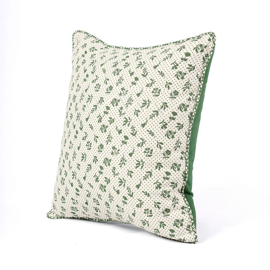 Green DOMINOTERIE Small Floral Print Cotton Pillow Cover