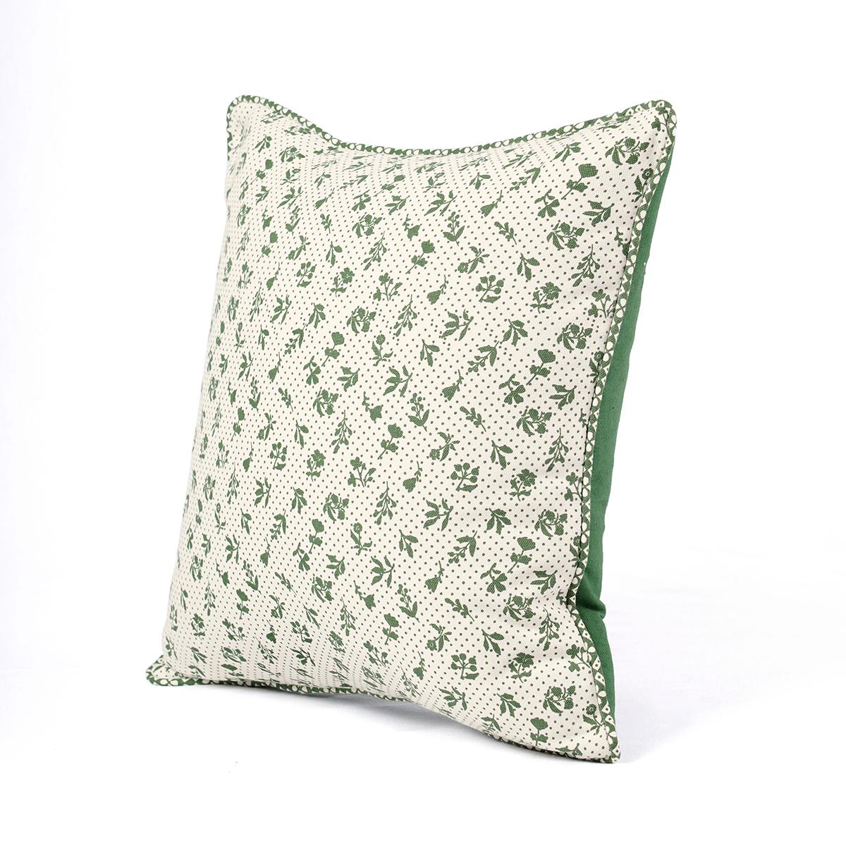 Green Dominoterie Small Floral Print Cotton Cushion Cover | 16", 18", 20" & 24" | Zip Closure