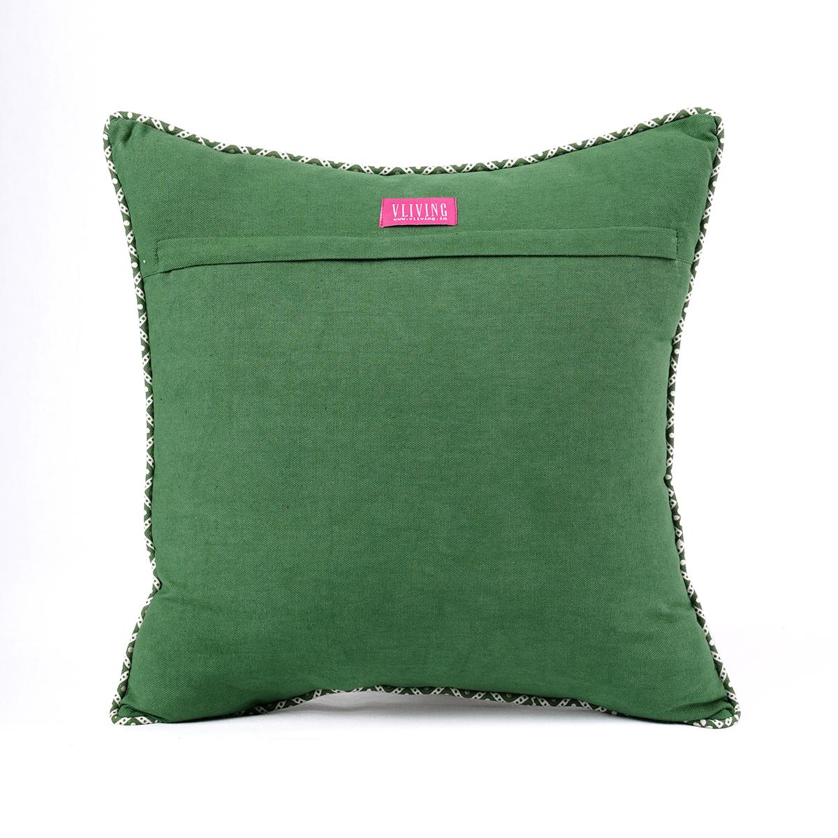 Green Dominoterie Small Floral Print Cotton Cushion Cover | 16", 18", 20" & 24" | Zip Closure