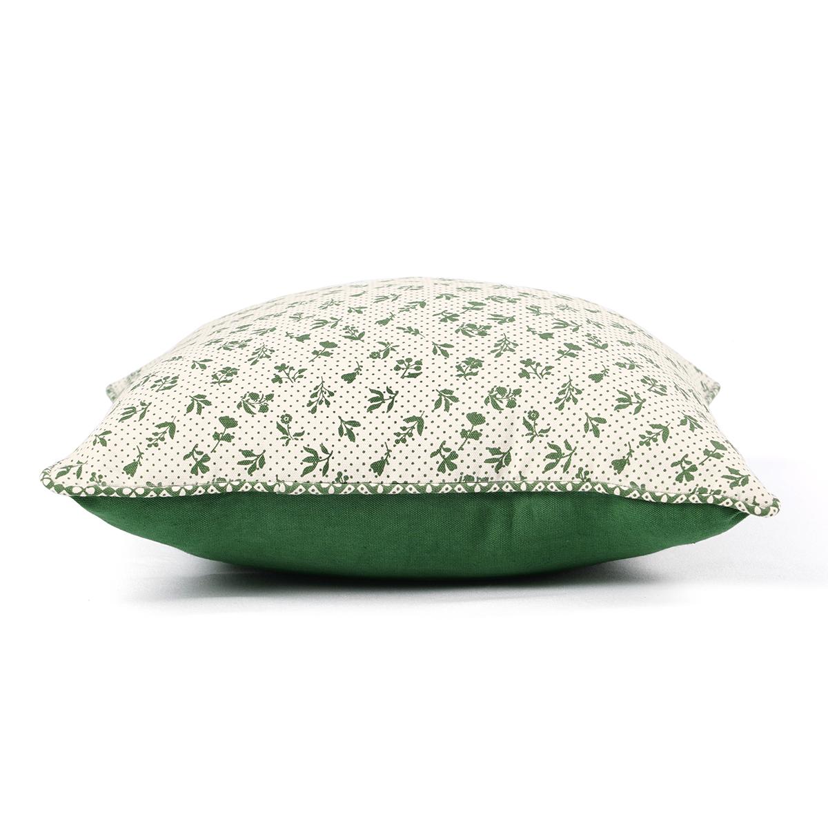 Green Dominoterie Small Floral Print Cotton Cushion Cover | 16", 18", 20" & 24" | Zip Closure