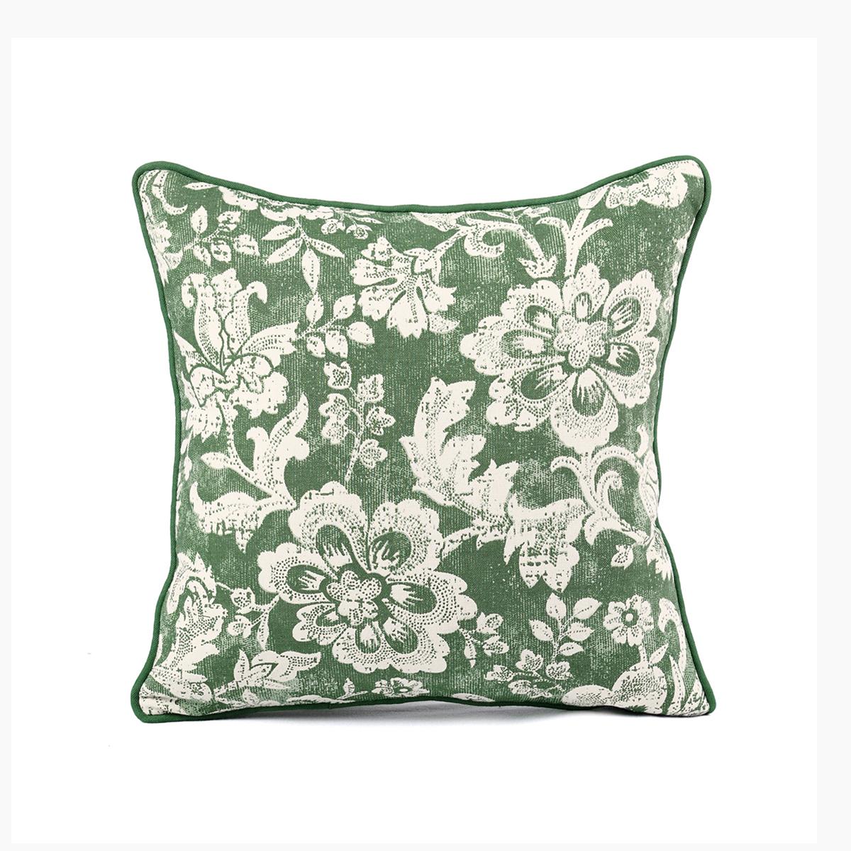 Green DOMINOTERIE Bold Floral Print Cotton Pillow Cover
