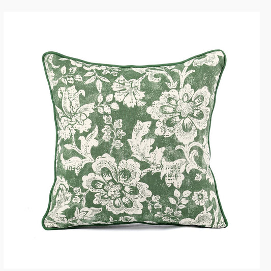 Green Dominoterie Bold Floral Print Cotton Cushion Cover | 16", 18", 20" & 24" | Zip Closure