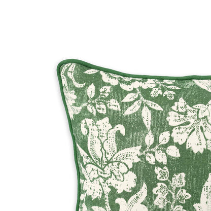 Green Dominoterie Bold Floral Print Cotton Cushion Cover | 16", 18", 20" & 24" | Zip Closure