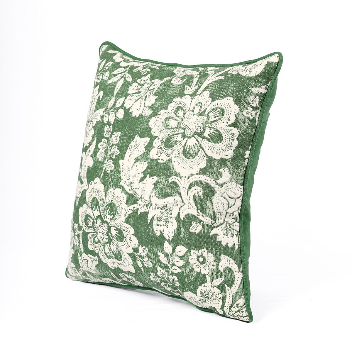 Green Dominoterie Bold Floral Print Cotton Cushion Cover | 16", 18", 20" & 24" | Zip Closure