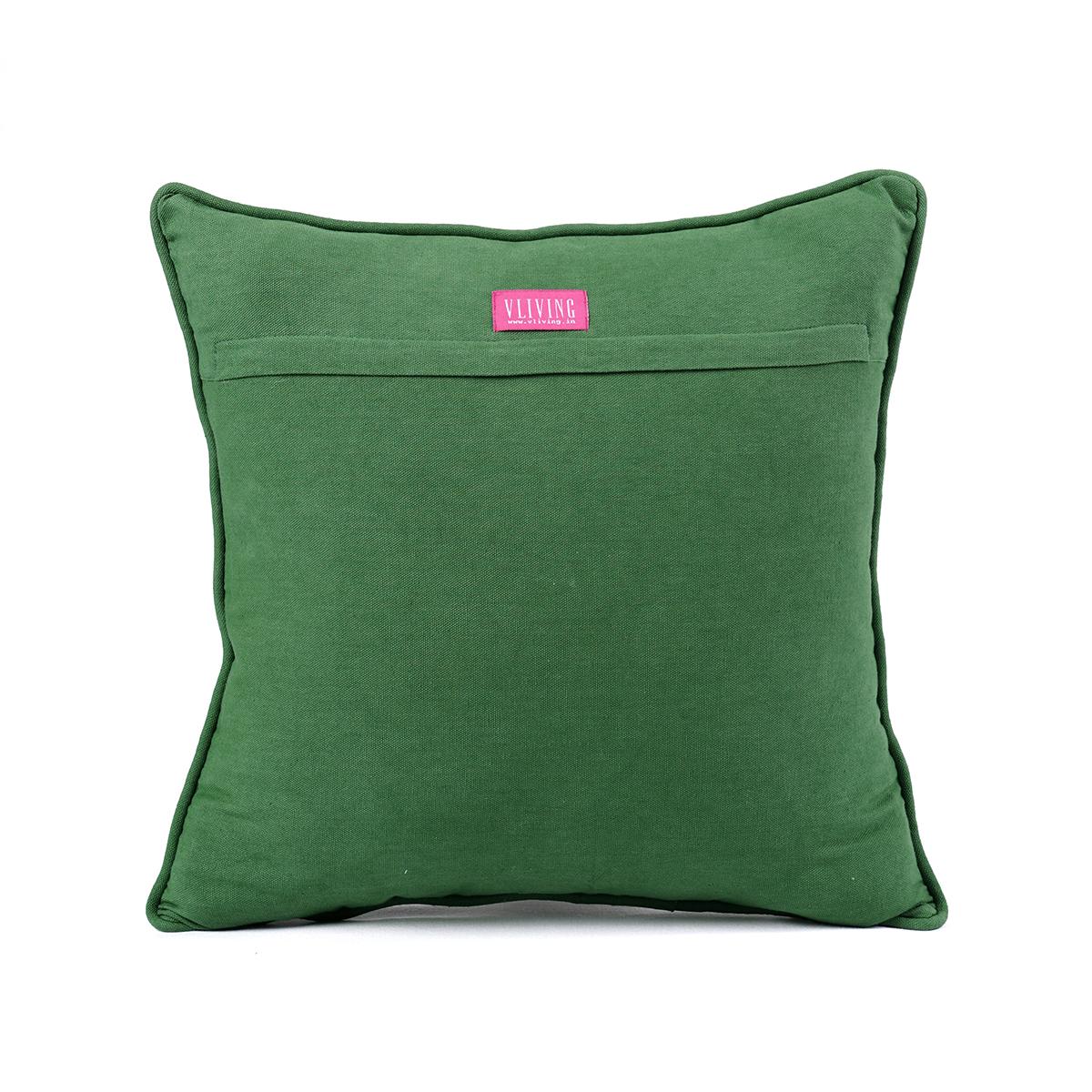 Green Dominoterie Bold Floral Print Cotton Cushion Cover | 16", 18", 20" & 24" | Zip Closure