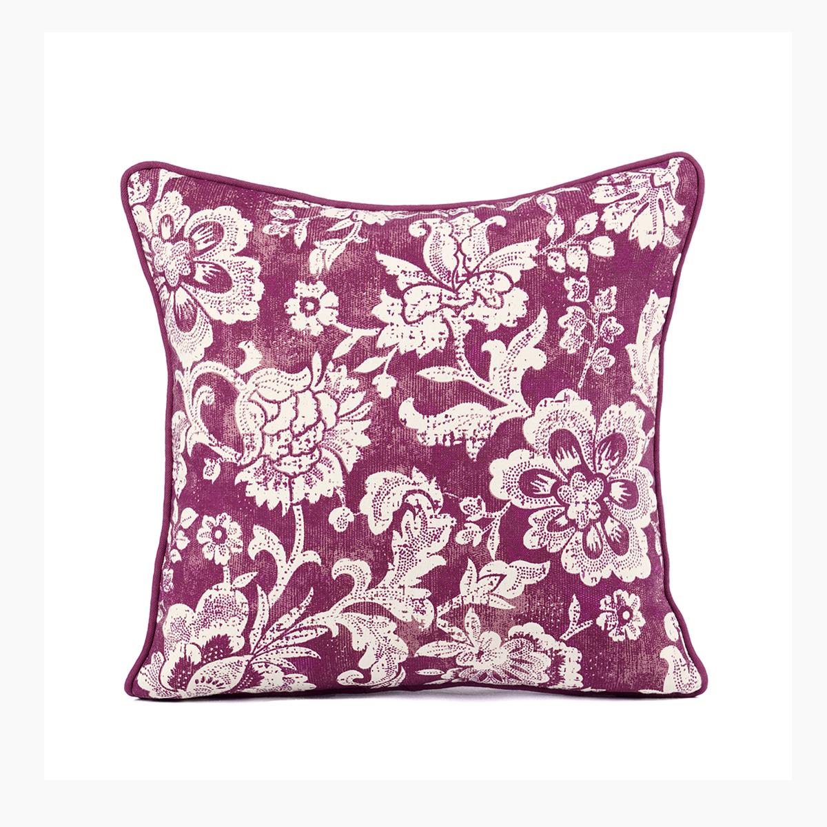 Plum Dominoterie Bold Floral Print Cotton Cushion Cover | 16", 18", 20" & 24" | Zip Closure