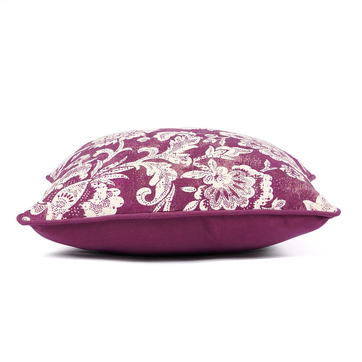 Plum Dominoterie Bold Floral Print Cotton Cushion Cover | 16", 18", 20" & 24" | Zip Closure