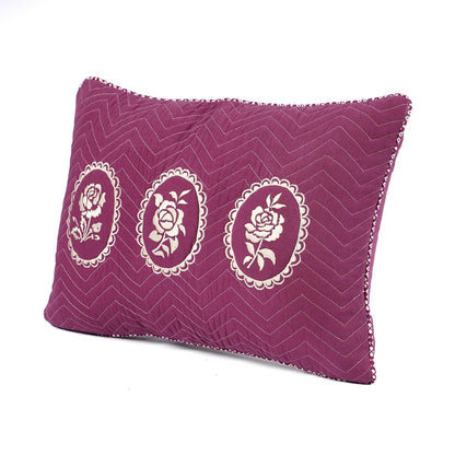 Plum Dominoterie Embroidered Cotton Cushion Cover | Chevron & Rose Motif | Dori Piping | Multiple Sizes