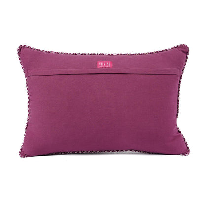 Plum Dominoterie Embroidered Cotton Cushion Cover | Chevron & Rose Motif | Dori Piping | Multiple Sizes
