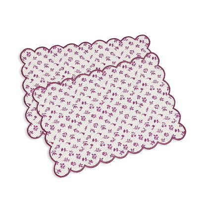 Maroon & Plum Scalloped Cotton Placemat | Floral Block Print | 13×19 Inches | Set of 2, 4 & 6