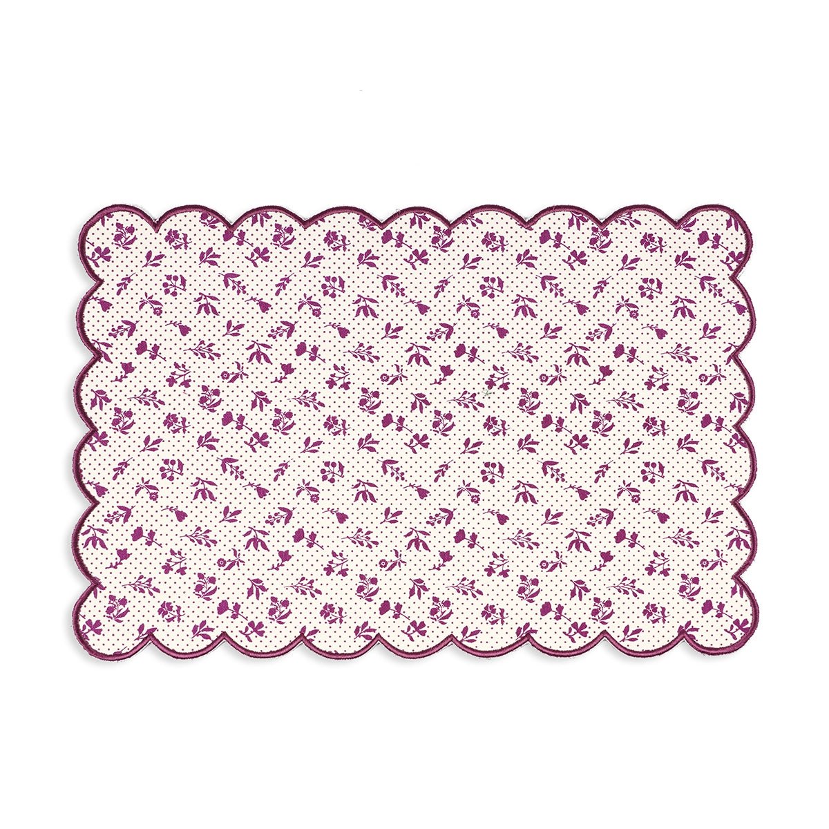 Maroon & Plum Scalloped Cotton Placemat | Floral Block Print | 13×19 Inches | Set of 2, 4 & 6