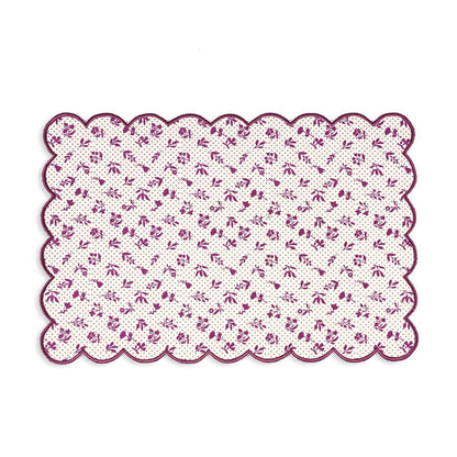Maroon & Plum Scalloped Cotton Placemat | Floral Block Print | 13×19 Inches | Set of 2, 4 & 6
