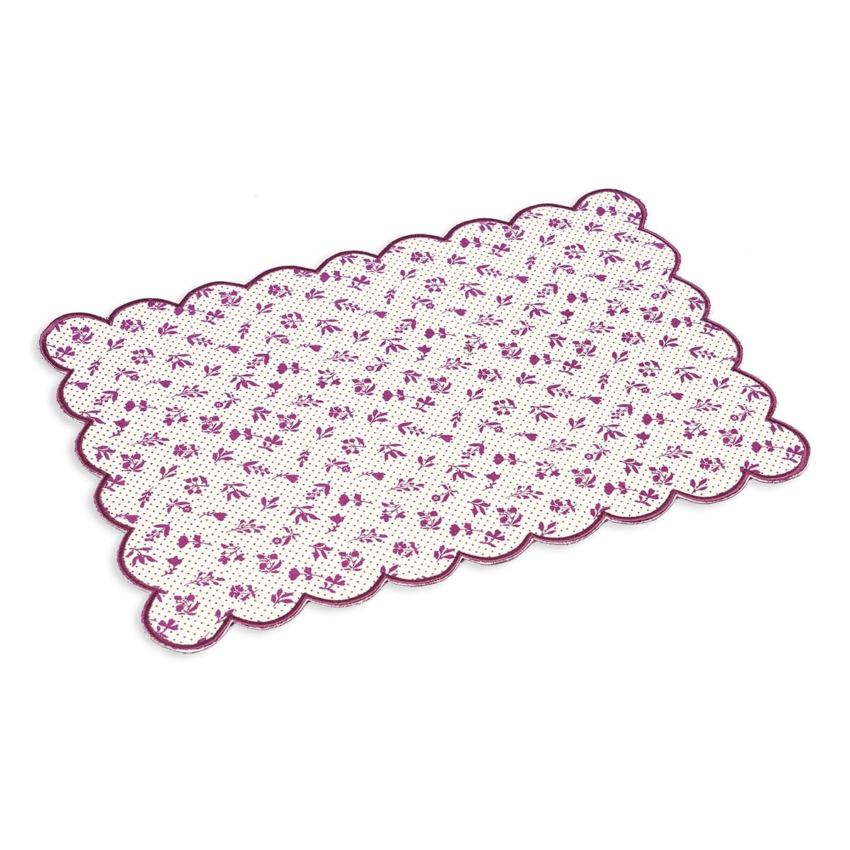 Maroon & Plum Scalloped Cotton Placemat | Floral Block Print | 13×19 Inches | Set of 2, 4 & 6