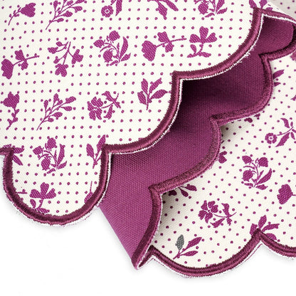 Maroon & Plum Scalloped Cotton Placemat | Floral Block Print | 13×19 Inches | Set of 2, 4 & 6
