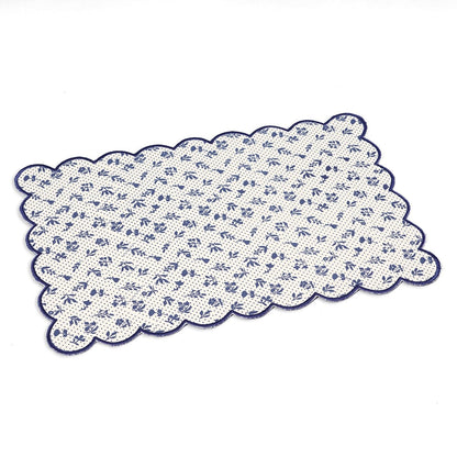 Indigo Blue Scalloped Cotton Placemat with Floral Block Print