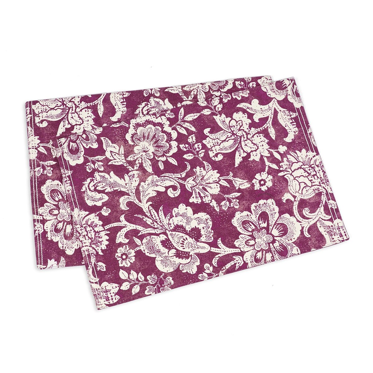 Maroon & Plum Cotton Placemat | Bold Floral Block Print | 13×19 Inches | Set of 2, 4 & 6